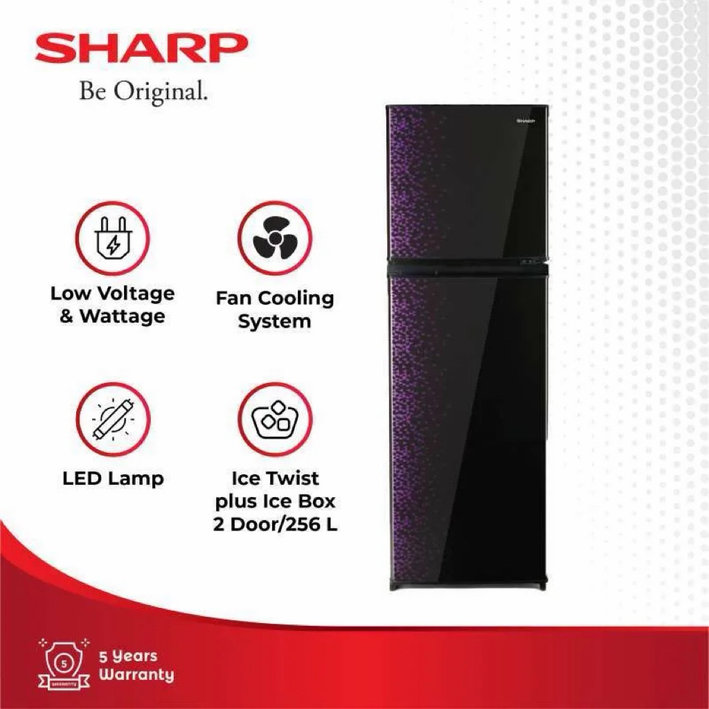 SHARP SJ 316 MG GB / BLUE GEOMETRIC DOOR SERIES / KULKAS LEMARI ES 2 PINTU 237 LITER / SJ316MGGB