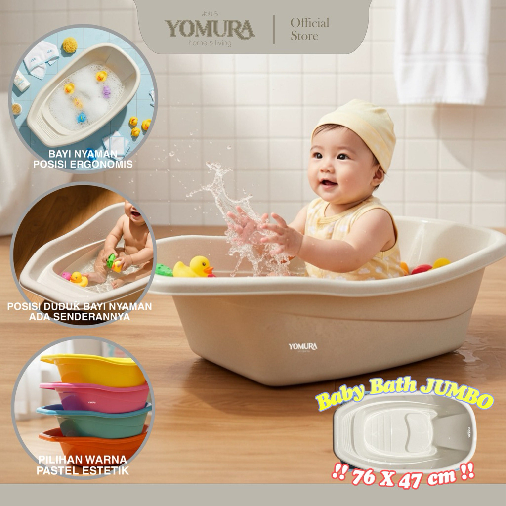 YOMURA Bak Mandi Bayi JUMBO+Senderan BPA Free/ Baby Bathup Besar/ Tempat Mandi Bayi Anak Balita/ Bab