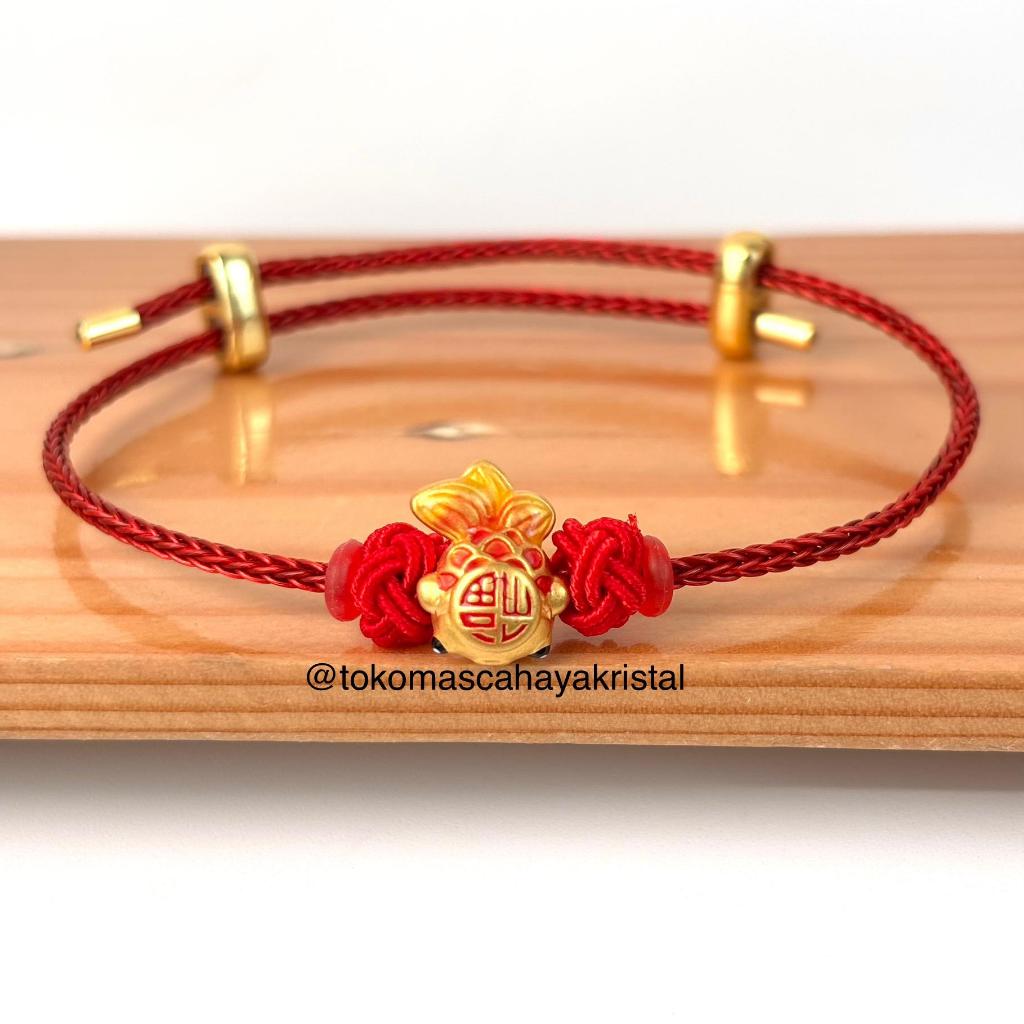 Gelang Tali Emas Charm Ikan Koi Oren Fu 24k HK Hongkong 999%- Gold bracelet