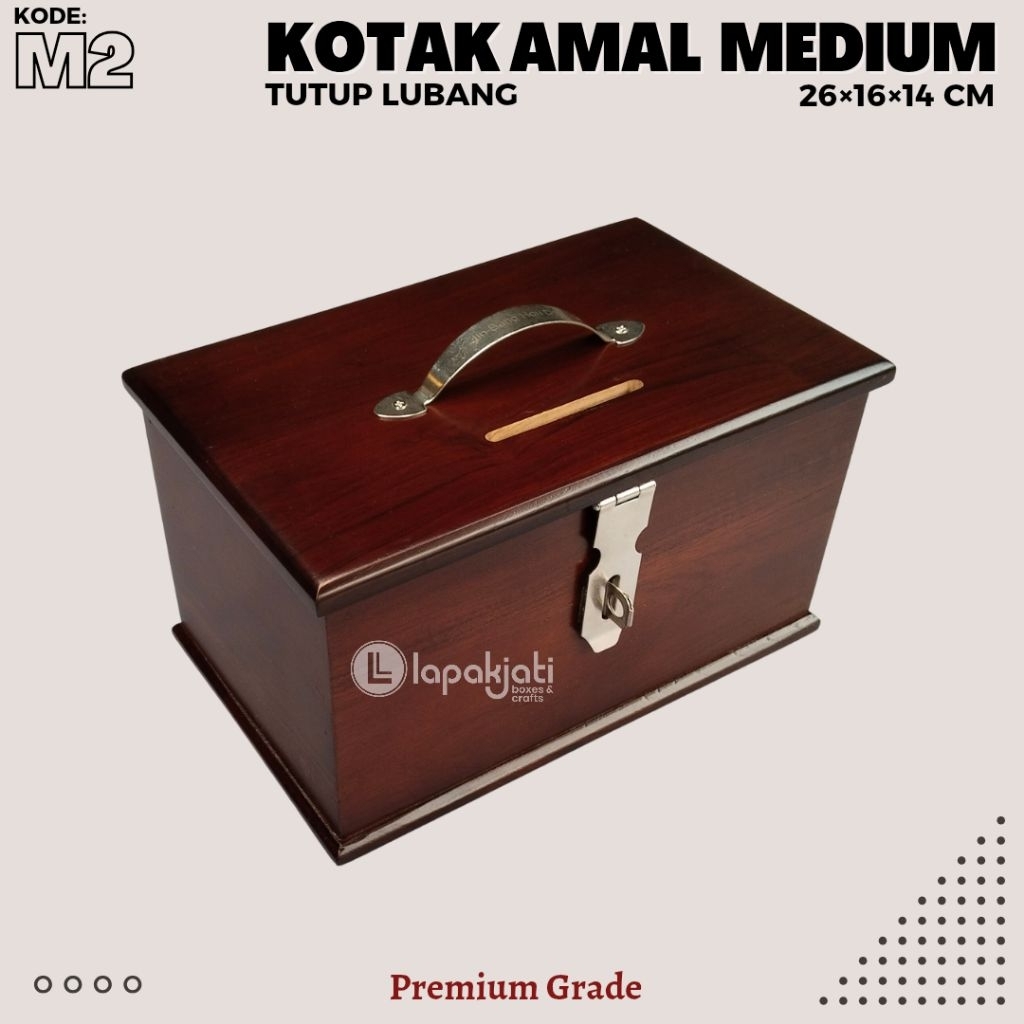 Kotak AMAL MEDIUM Kotak Infaq Masjid Kotak Uang Kayu Jati Polos Box Peti Kayu Jati Dengan Lubang Uan