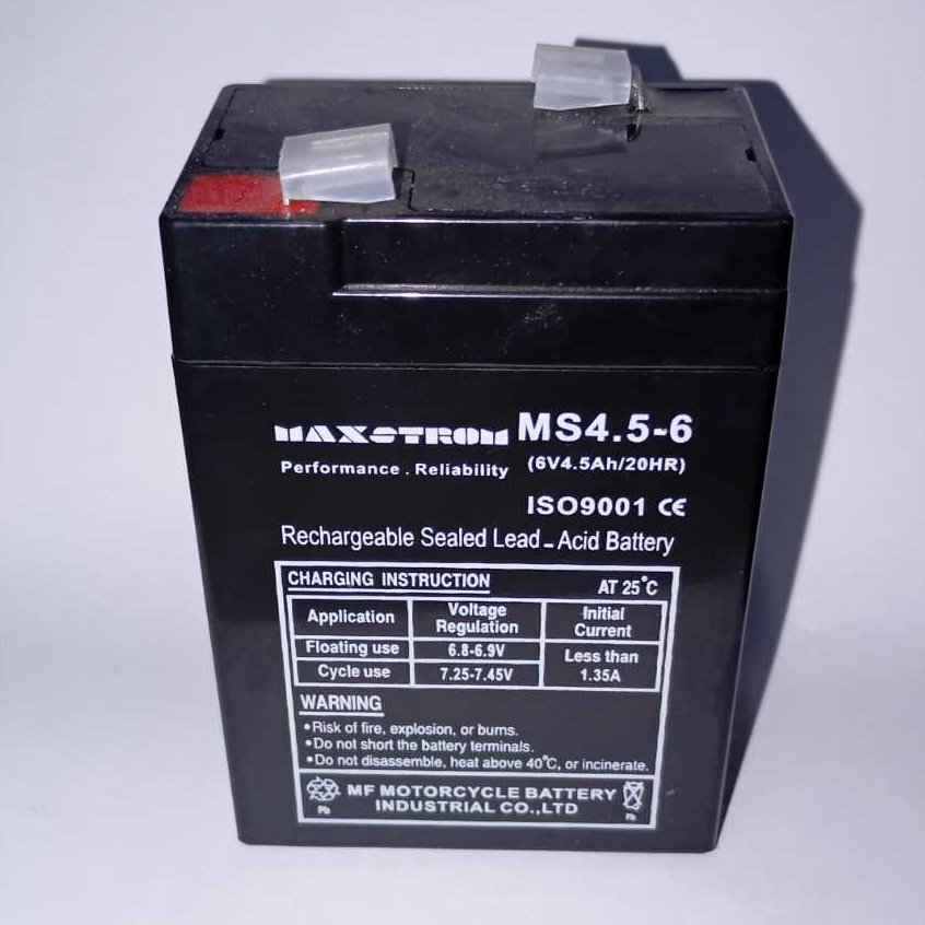 Preloved Aki Kering Battery Maxstrom 6V 4.5Ah Vrla Lampy Emergency Mobil Mobilan Mainan Anak 6V 4Ah 
