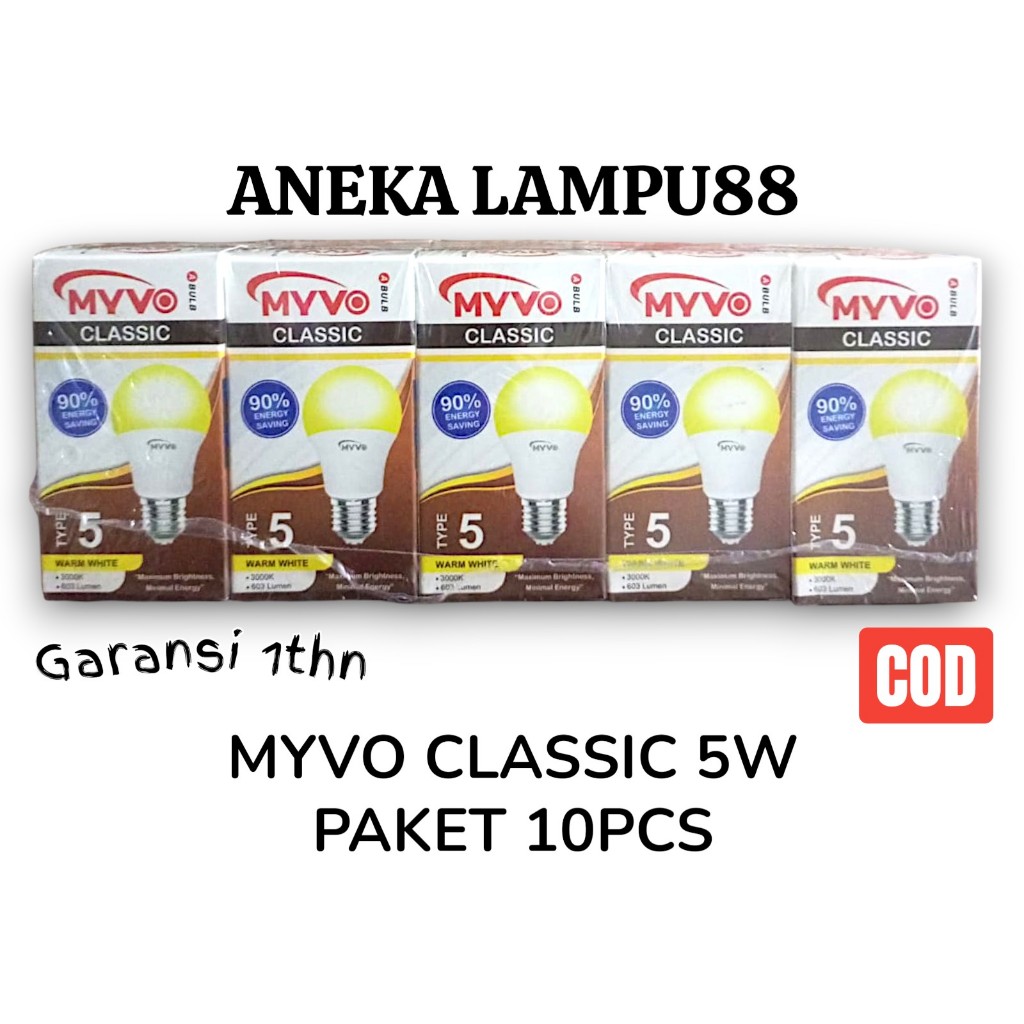 LAMPU LED 5 WATT KUNING PAKET 10 PCS BOHLAM MYVO CLASSIC 5WATT KUNING / MYVO LAMPU KUNING