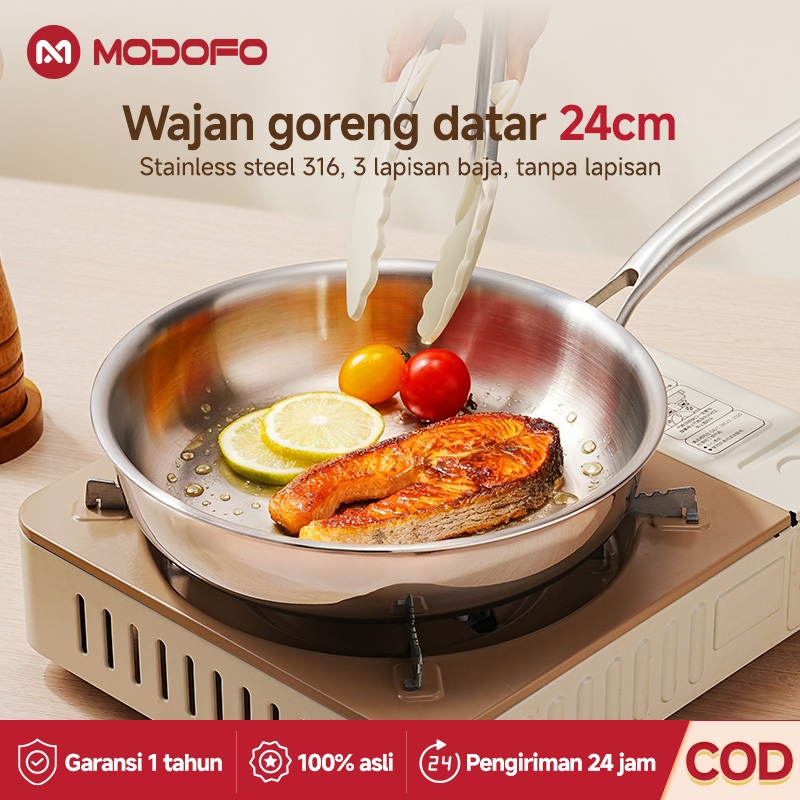 TERLARIS MODOFO Wajan Penggorengan Wajan Stainless Steel 316 Wajan Stainless Steel Anti Lengket24cm