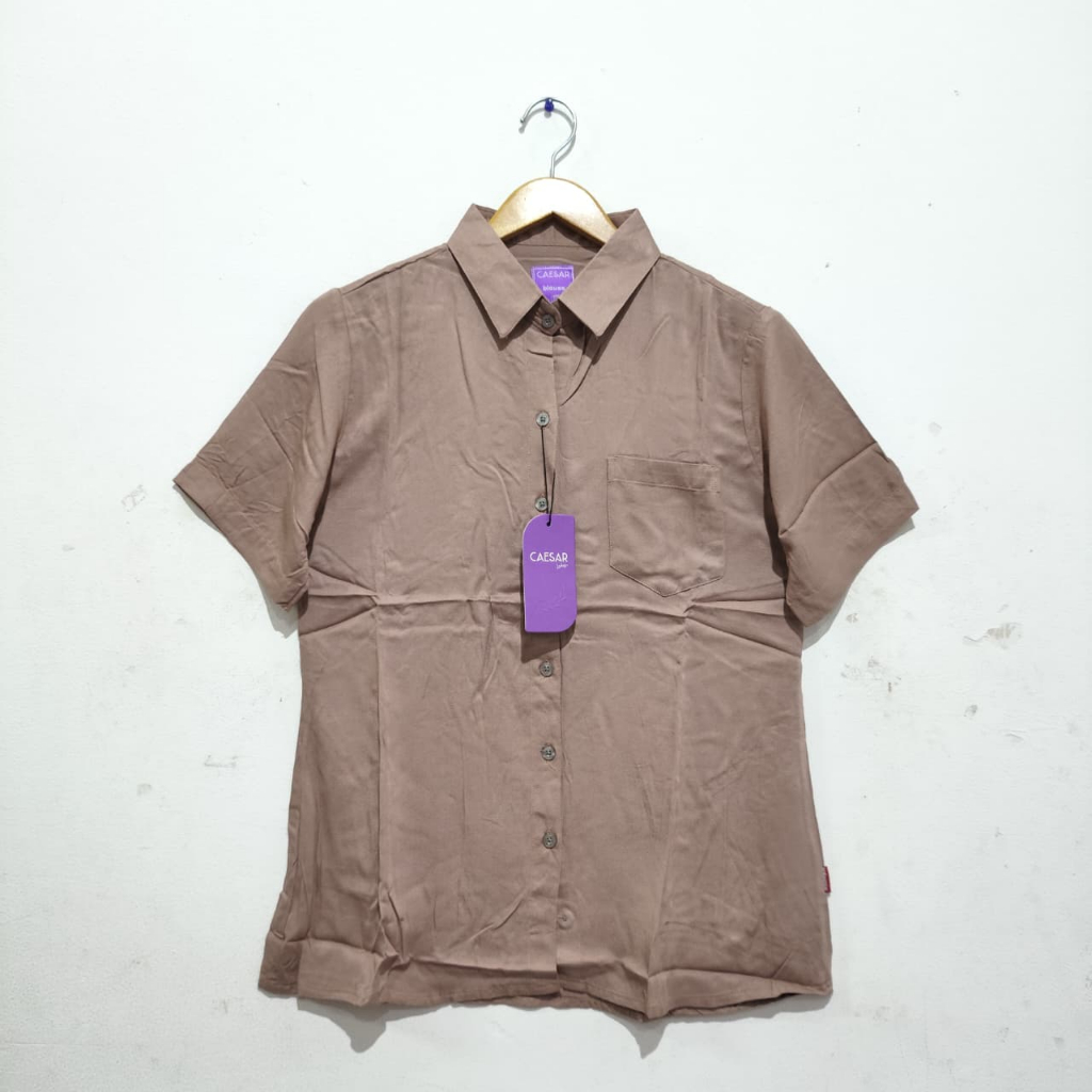 CAESAR Ladies Blus/Blouse Wanita Coklat Polos Lengan Panjang 882CK