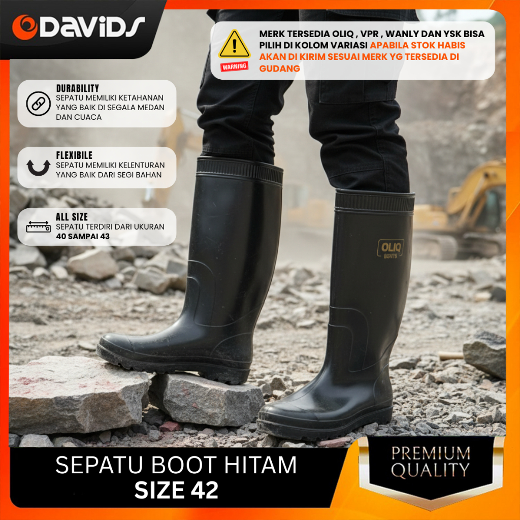 Sepatu Boot Karet Bot Safety Proyek Boots Pria Petani Panjang FRT HTM