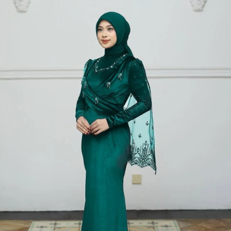 Gamis Wanina Elegan Maria Dress BC Bahan Velvet Mix Brukat Aplikasi Payet  LD 100-120 cm PJ 137 cm S