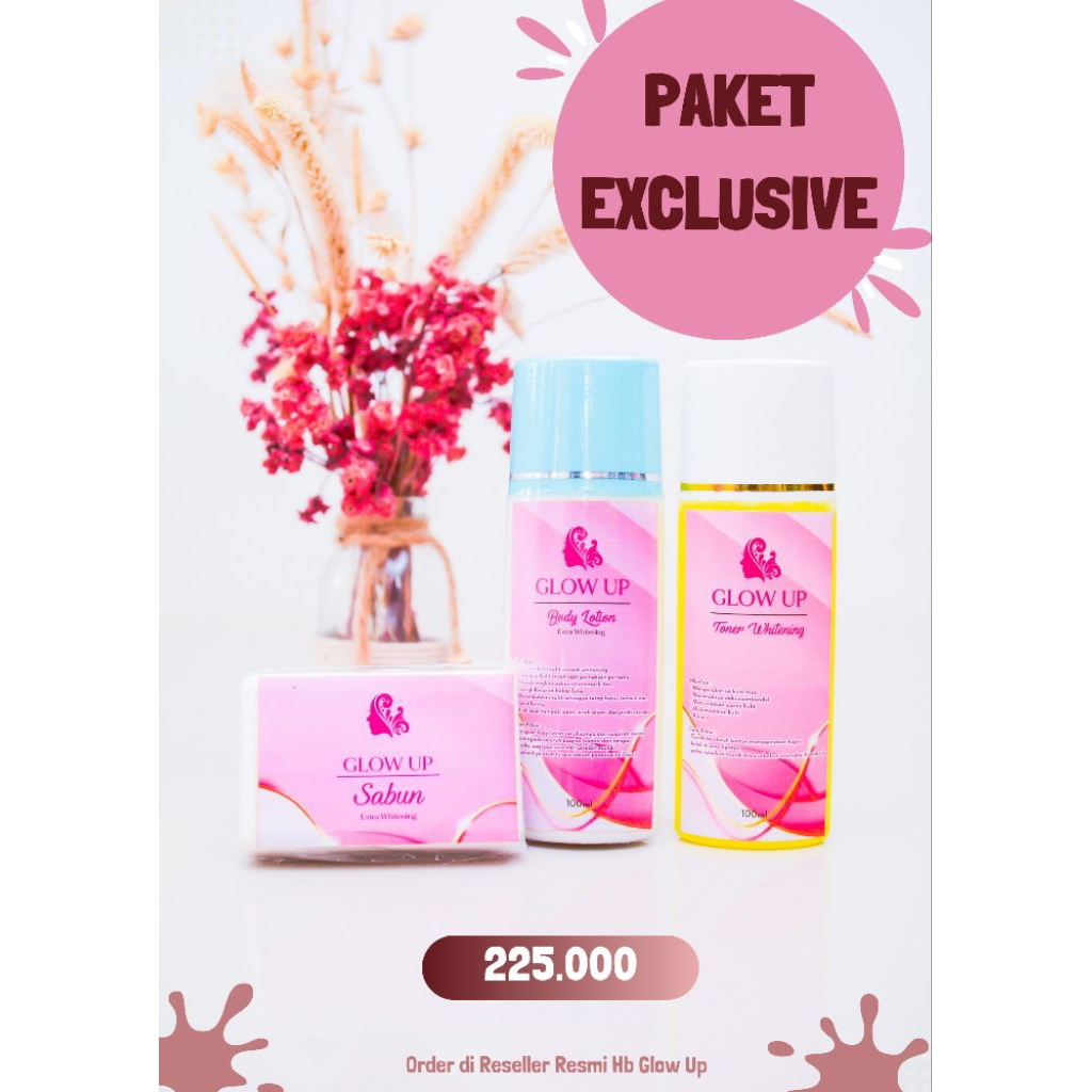 HB GLOW UP . 1 PAKET EXLUSIVE HB , TONER , DAN SABUN . BODY LOTION BY VILEZ GLOW UP AMPUH MEMUTIHKAN