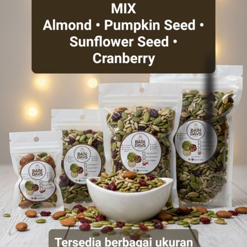 Mix Nuts & Fruit 100gr - 50 gr - 20 gr – Almond, Biji Labu, Biji Bunga Matahari, Cranberry | Snack S