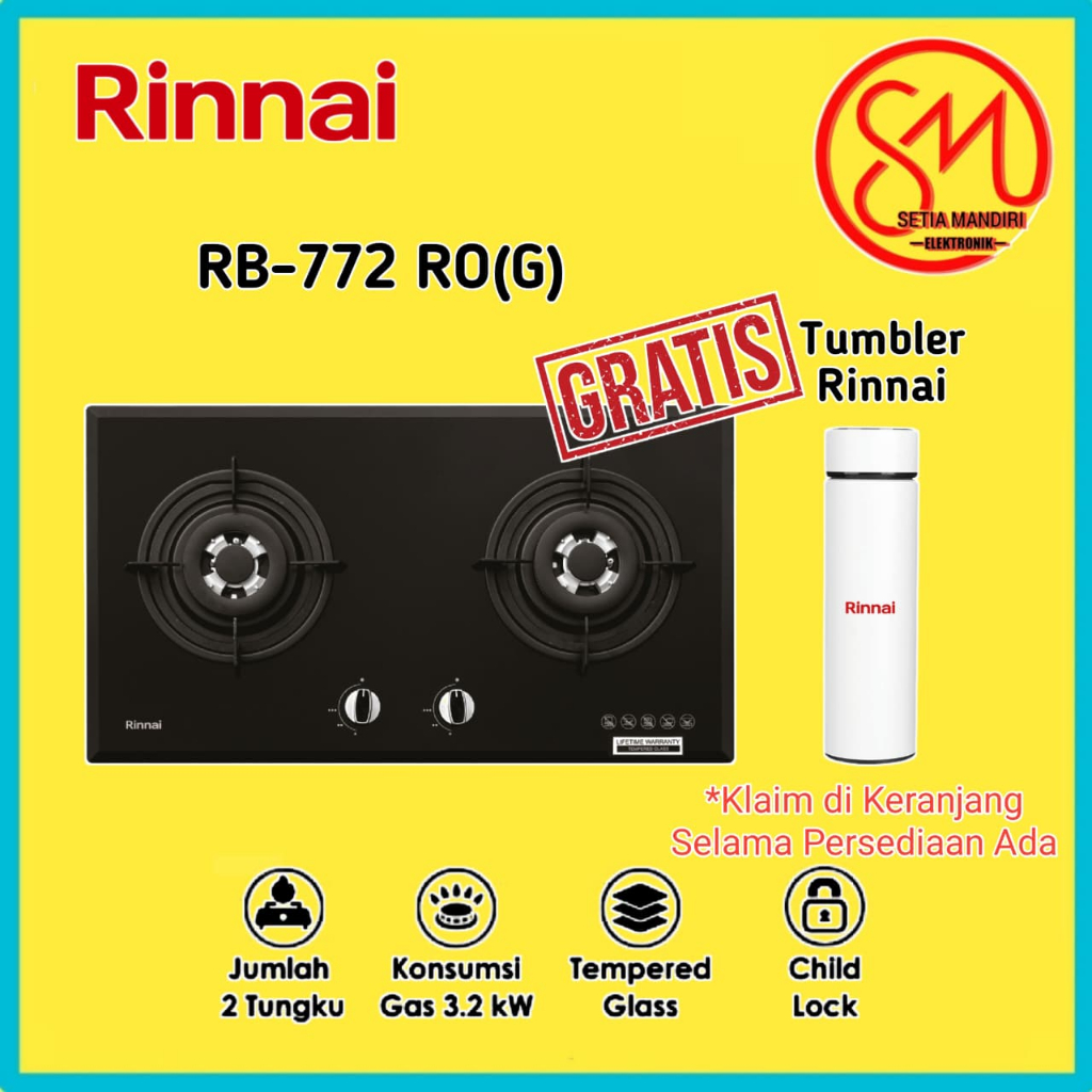 [KARGO] RINNAI RB 772 ROG Kompor Gas Tanam 2 Tungku Safety Gas Lifetime Warranty One Hand Ignition