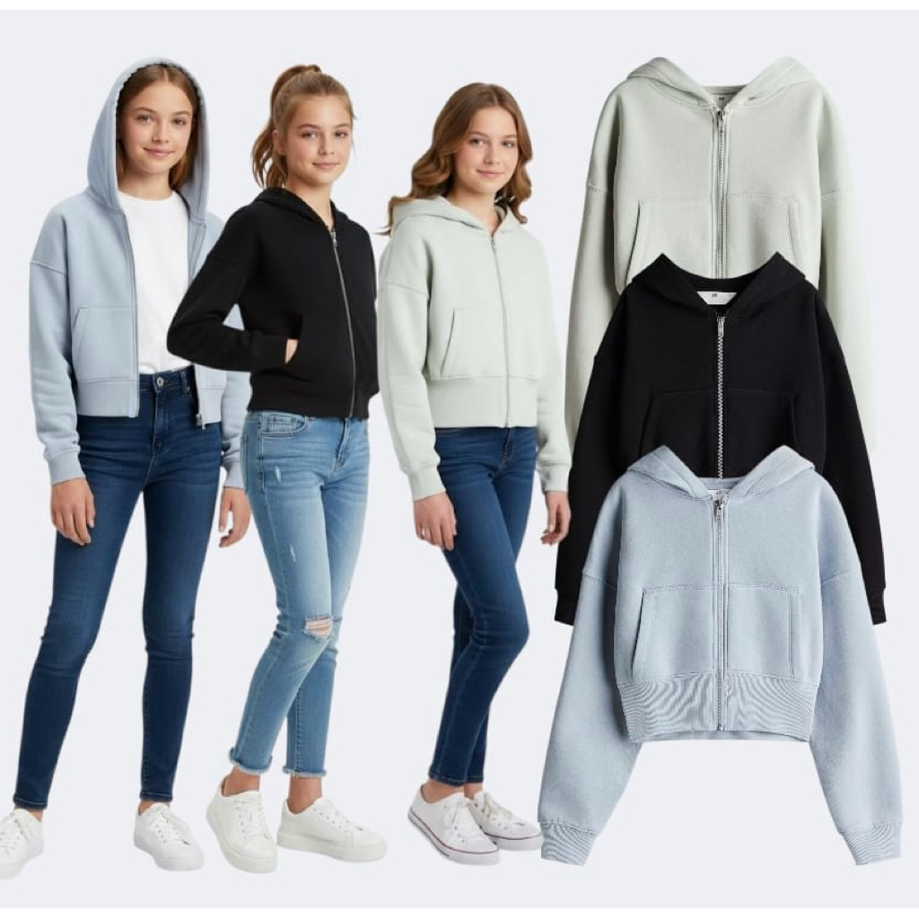 Jaket Cropped Hoodie Anak Perempuan HM