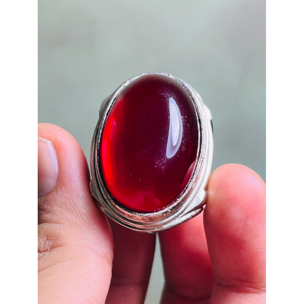Batu akik merah siam jumbo to crystal model oval ring tanam