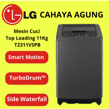 LG Mesin Cuci 1 Tabung Top Load 11KG Smart Inverter - Tabung Stainless - Turbo Drum - T2311VSPB
