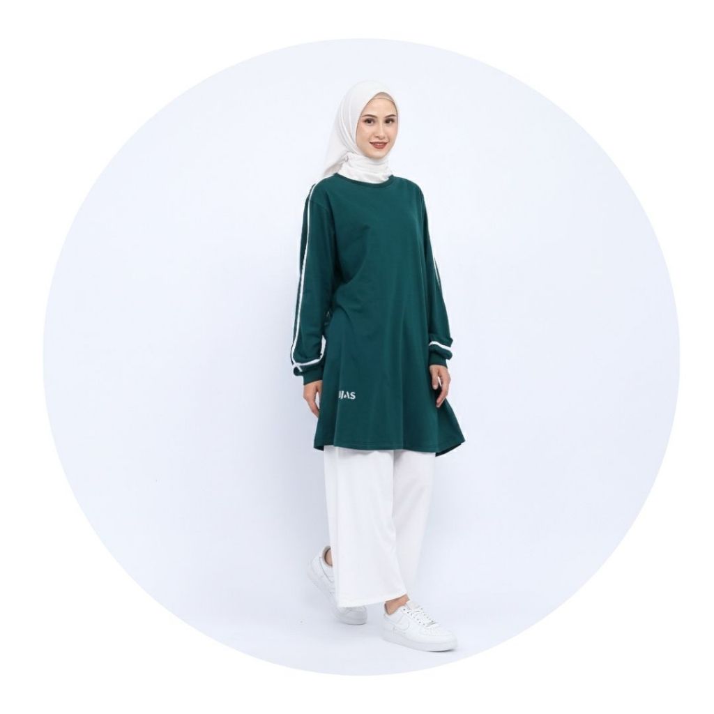 Baju Olahraga Wanita Muslimah Syari Lengan Panjang Kaos Tunik Olahraga Premium