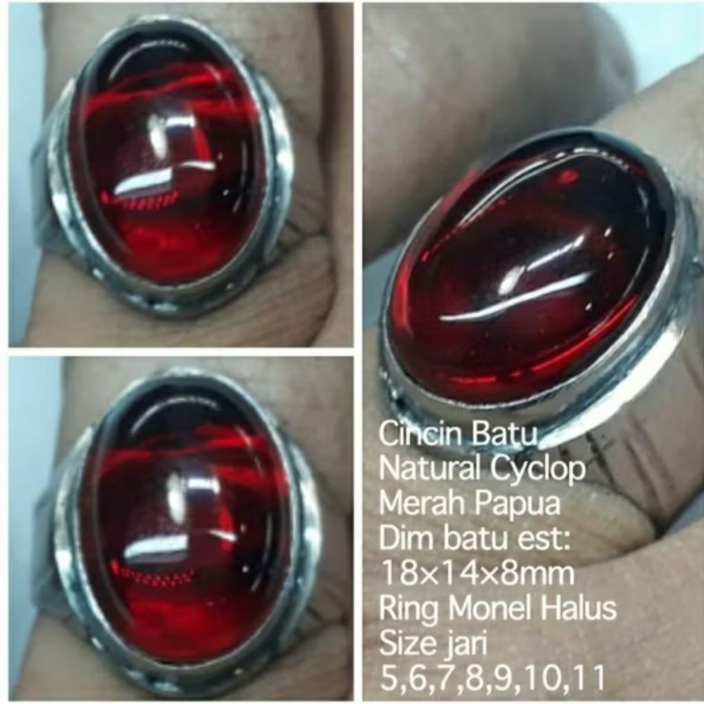 Cincin Batu Natural Red Cyclop Crystal Asli Papua
