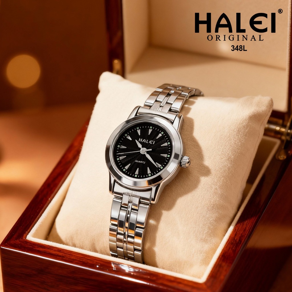 HALEI IND 348 L - Bergaransi Jam Tangan Wanita Halei Original Fashion Analog Rantai Stainless Anti A