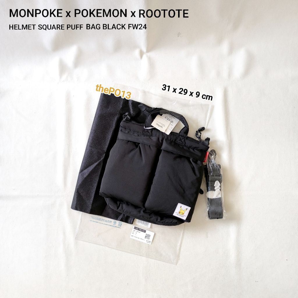 MONPOKE X POKEMON X ROOTOTE HELMET SQUARE PUFF BAG BLACK AUTHENTIC 100% BNWT