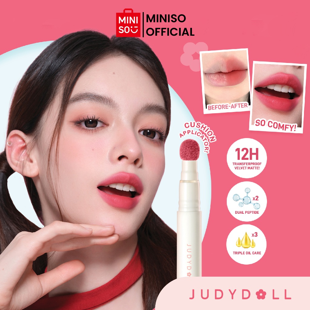 MINISO Judydoll Cushion Matte Lip Cream Lipstick Pewarna Bibir Natural Tahan Lama Pigmented Lightwei
