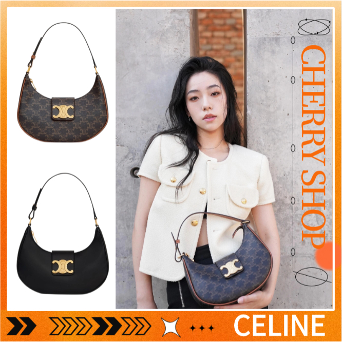 100% asli Celine AVA TRIOMPHE logo dicetak tas tangan kulit anak sapi Tas ketiak wanita