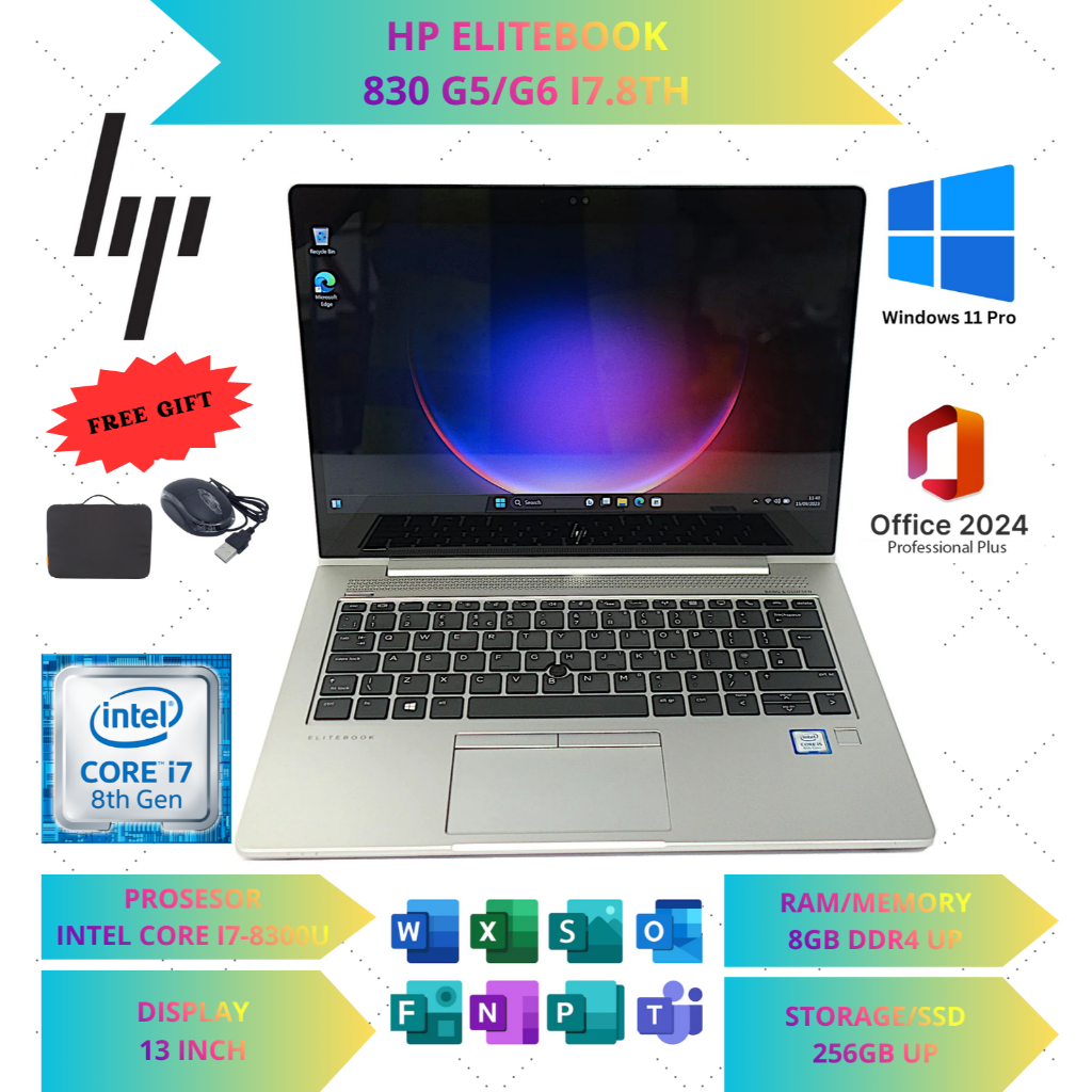 HP ELITEBOOK 830 G5/G6 CORE I7 GEN 8 LAPTOP 13 INCH RAM 16GB/256SSD WINDOWS 10 PRO FULLSET