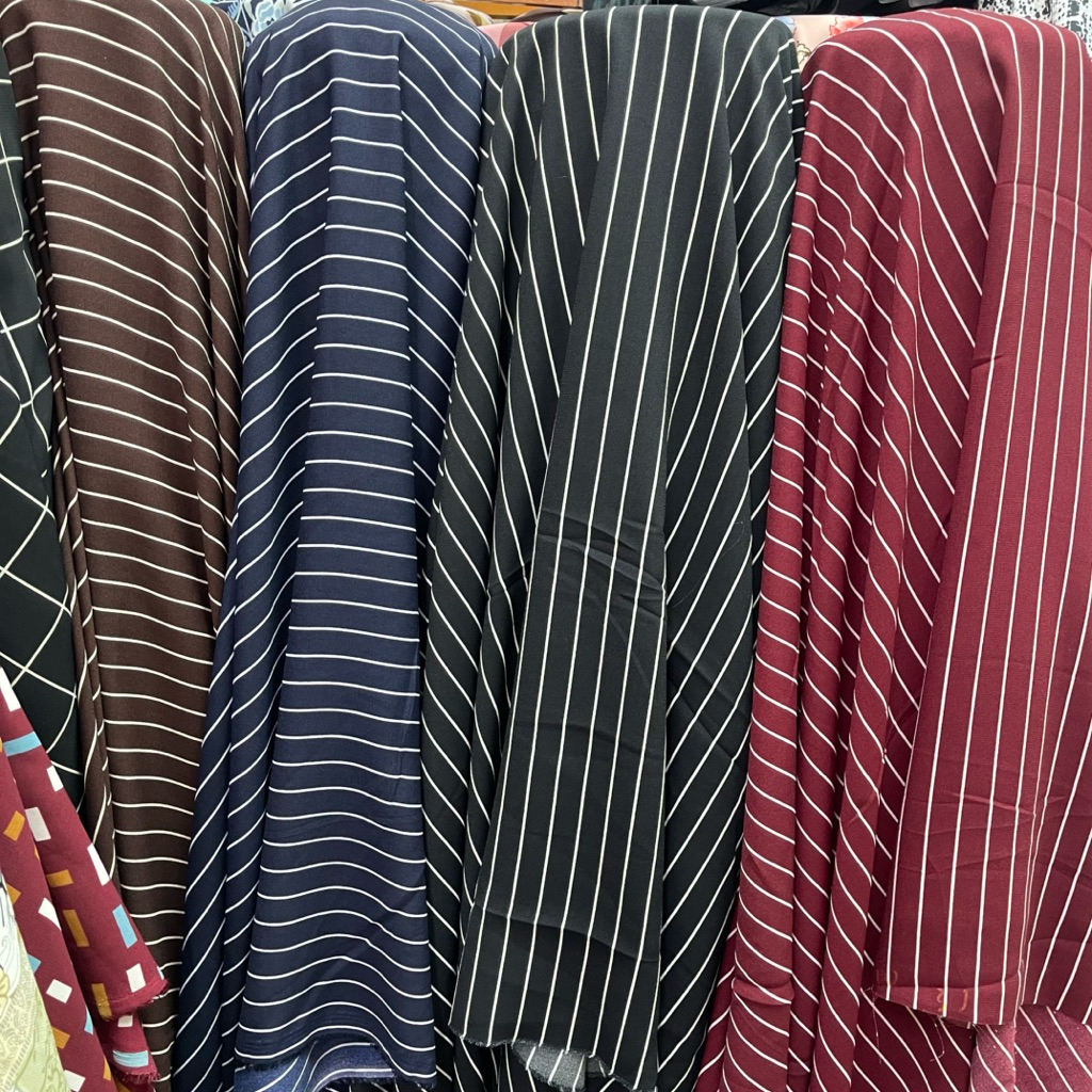 Kain Lady Zara Crepe Motif Salur Premium - Kain Zara Crepe - Kain Best Seller - Kain Tunik - Kain Bu