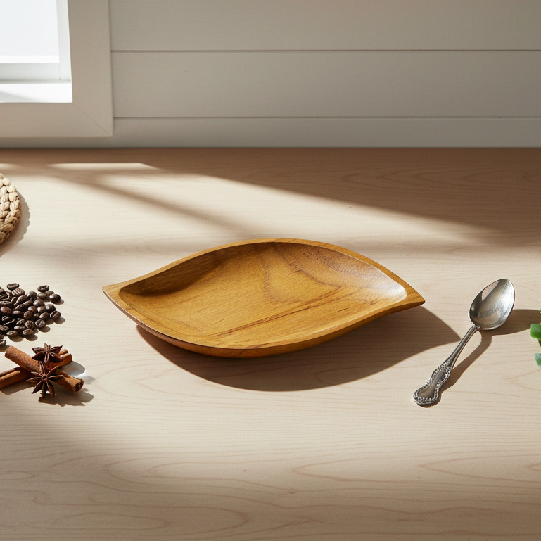 Piring daun Kayu Jati / Piring Motif Daun / Piring Kayu