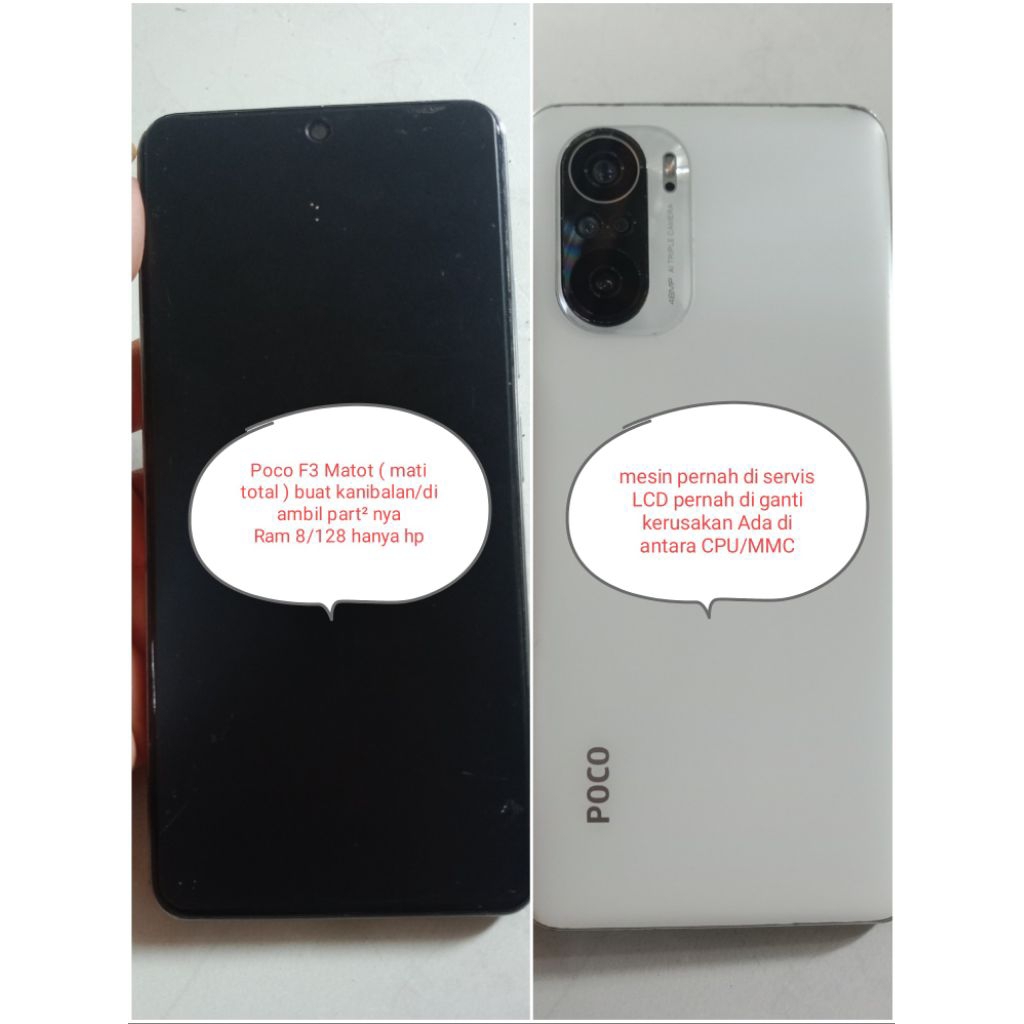 Poco F3 Ram 8/128 matot (mati total) mesin sudah pernah di servis dan Layar LCD sudah pernah di gant