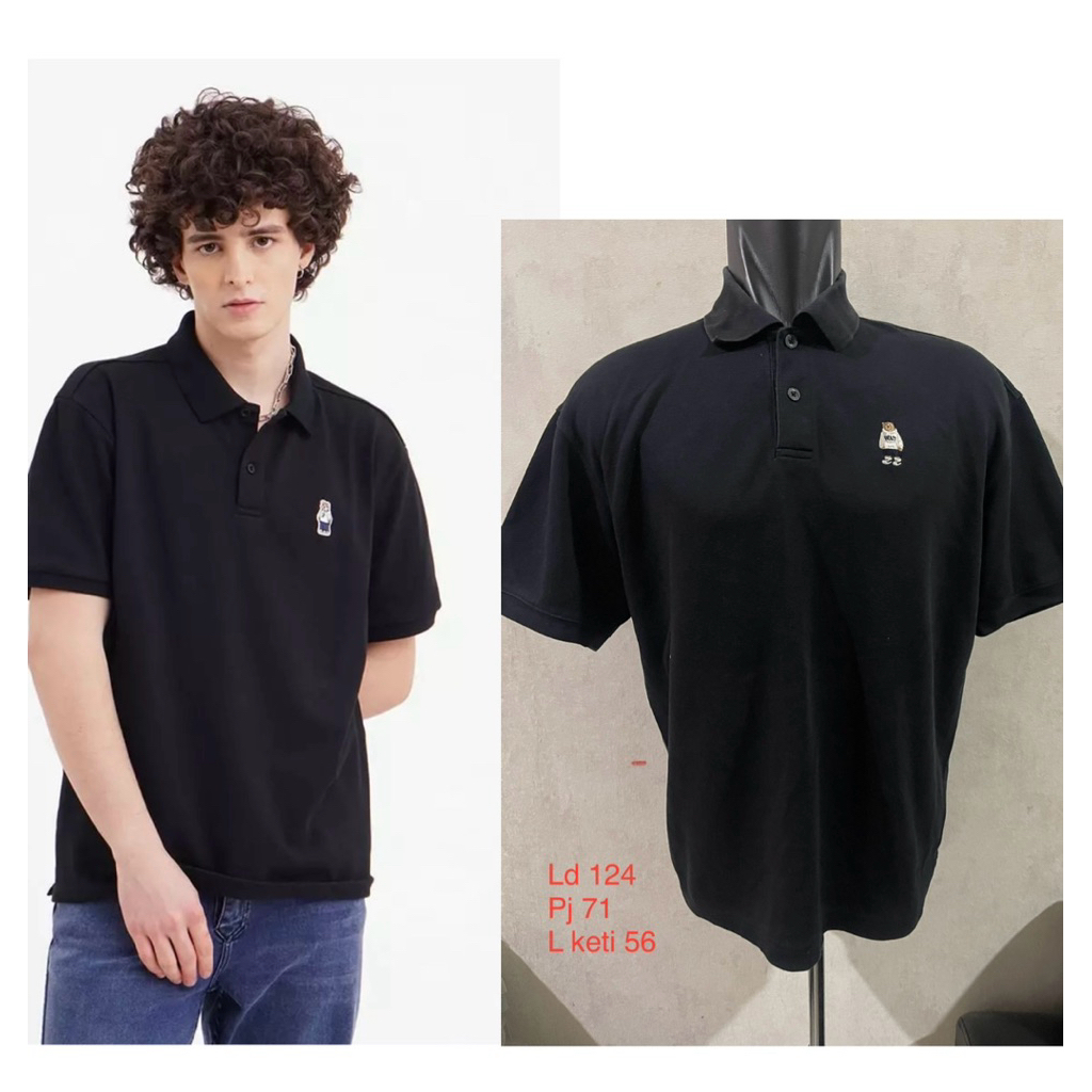 Who au top polo shirt men kaos berkerah pria warna hitam size L model oversize