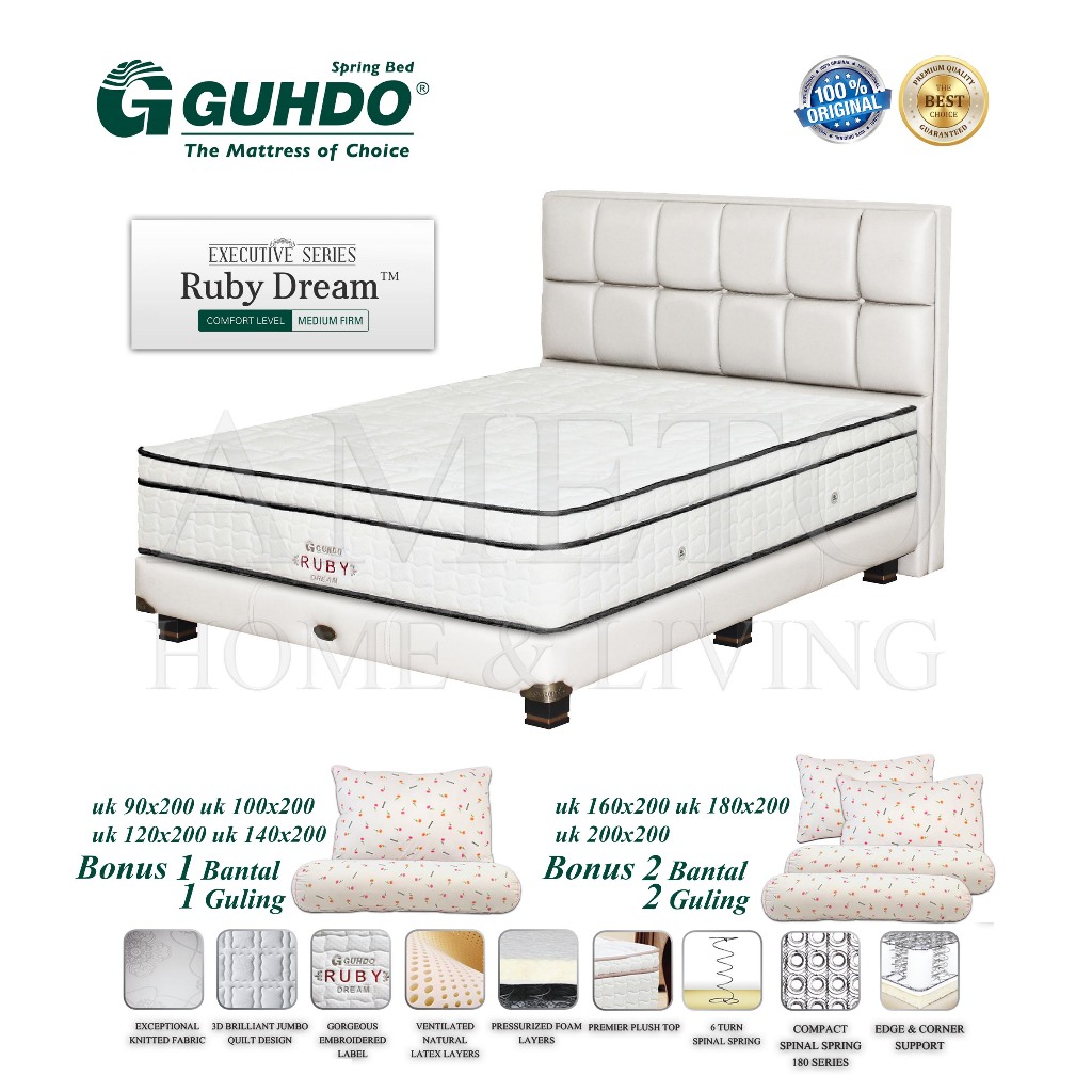 Guhdo Spring bed Ruby Latex Plush Top Spinal Spring Divan Legacy, HB Legacy 090 100 120 140 160 180 