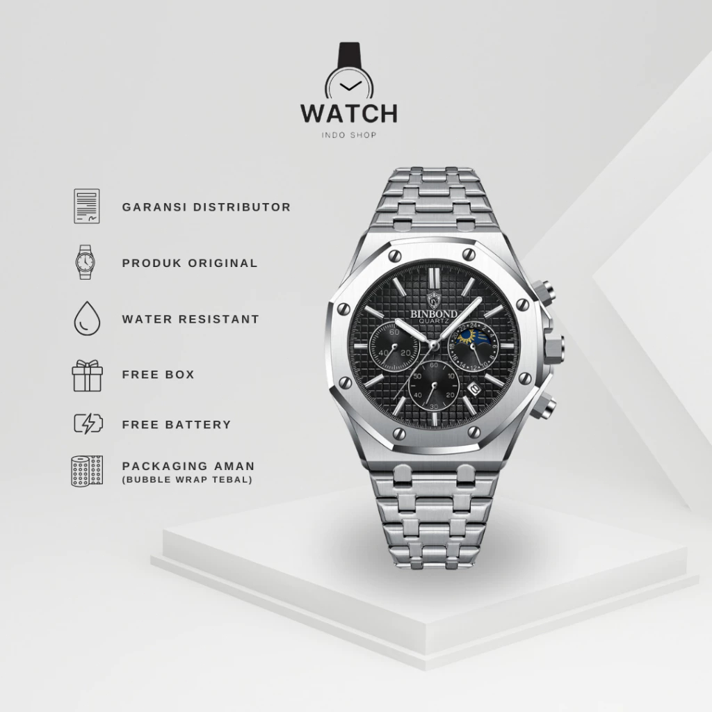 Indoshopwatches Jam Tangan Pria BINBOND 0161 Cronograph Luminos Analog Watches 42 mm