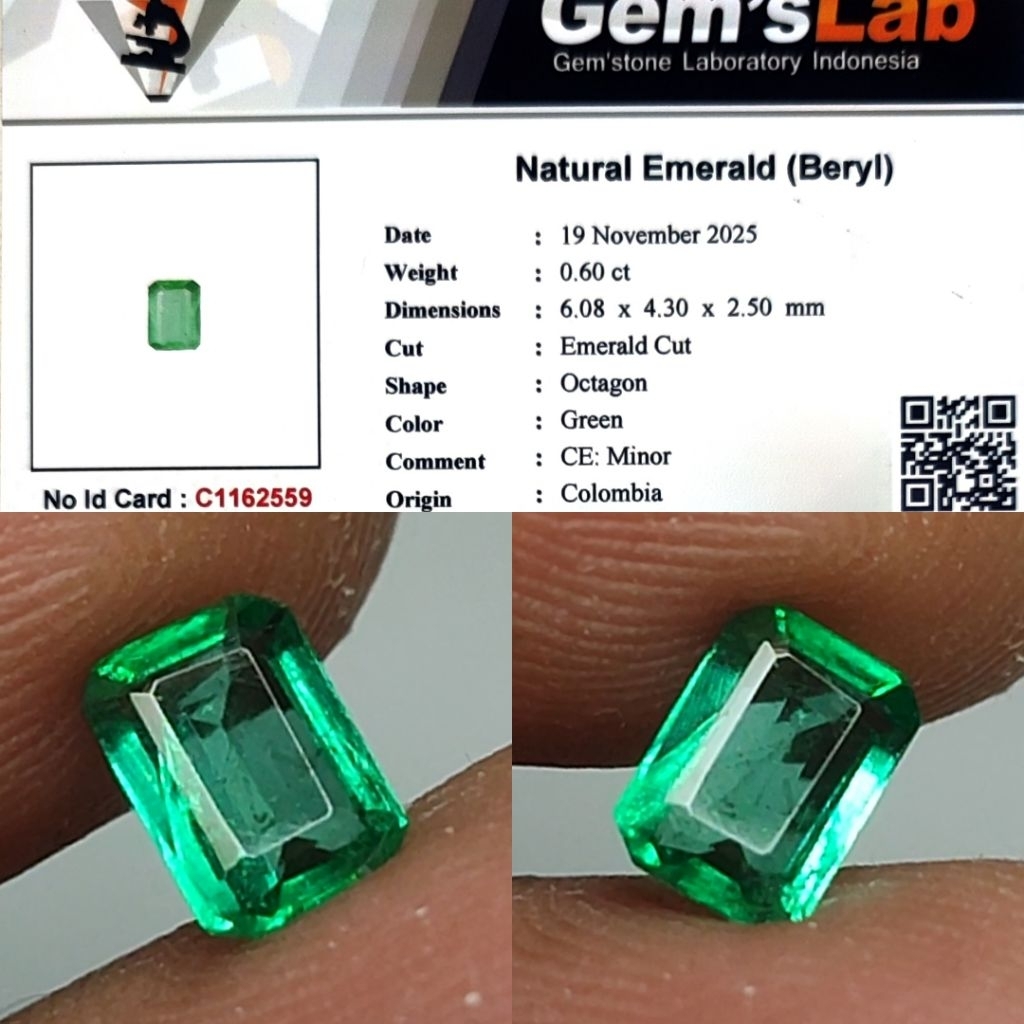 HQ ITEM Natural Zamrud Emerald Minor Colombia 0.6ct GLI Top Crystall Full Luster Nice Color Body Kac
