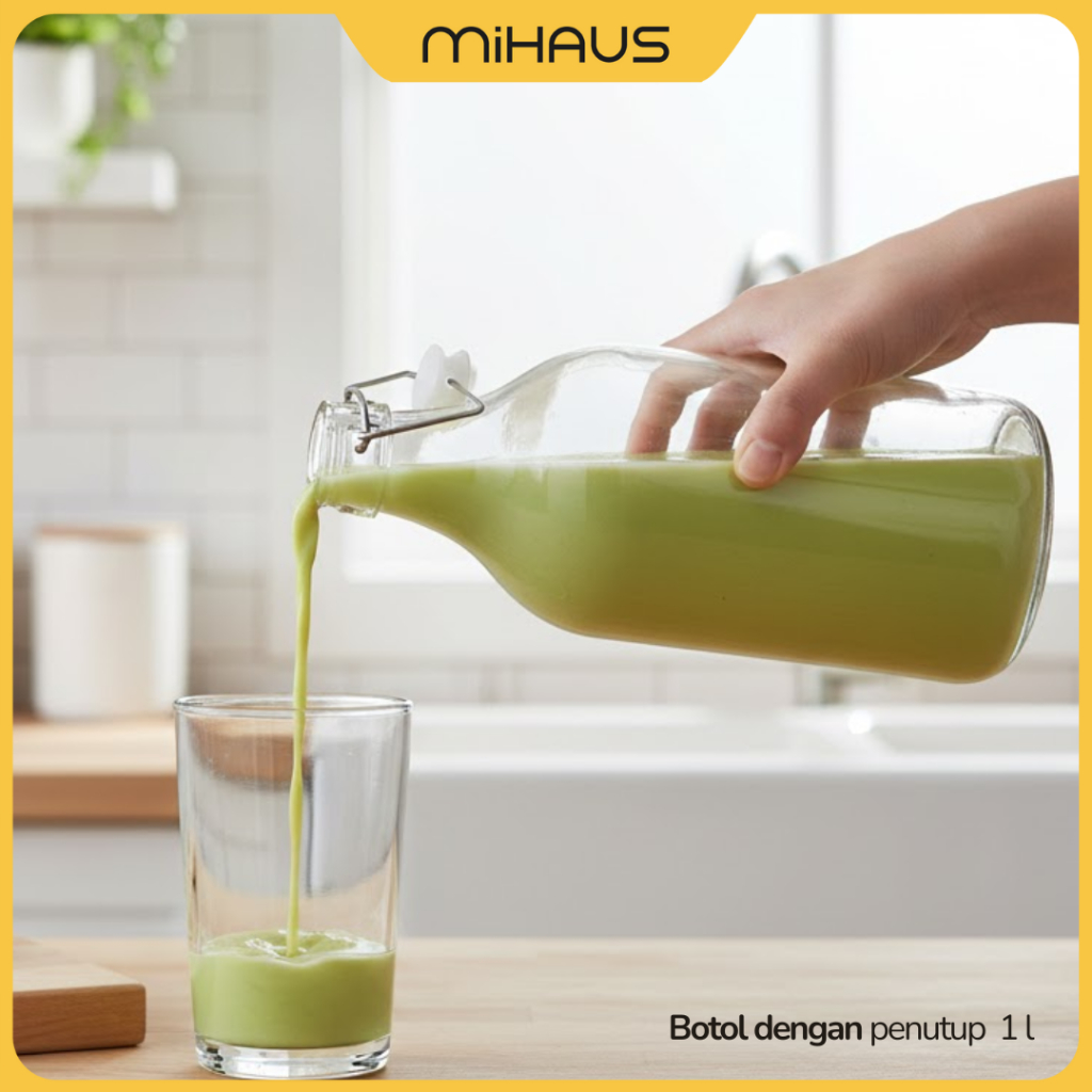 Recommended Seller  SWITZERLAND Botol minum 1 liter kaca Botol dengan penutup, kaca bening, 1 L