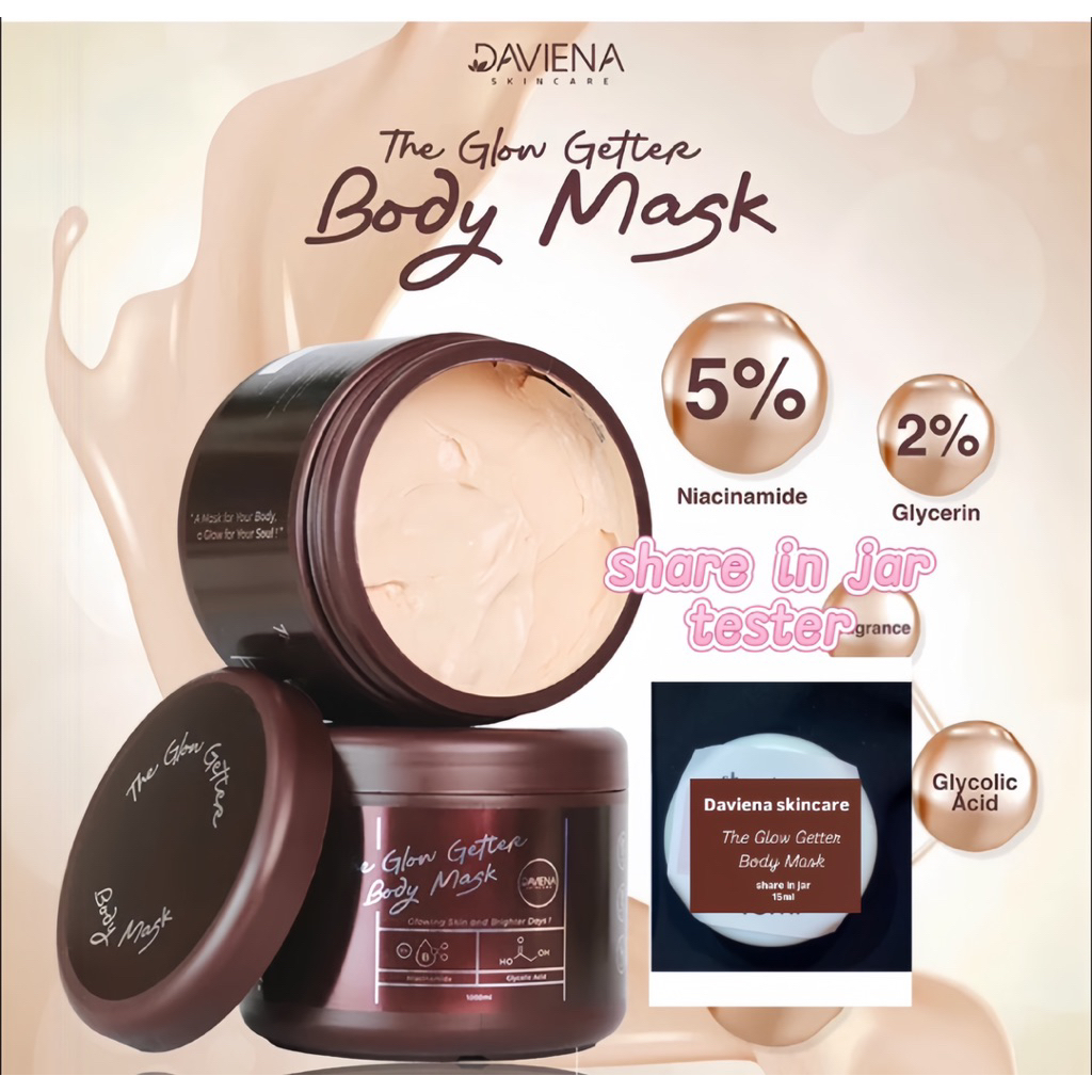 (Tester) The glow getter body mask daviena skincare // viral lotion bodylotion share in jar bandung