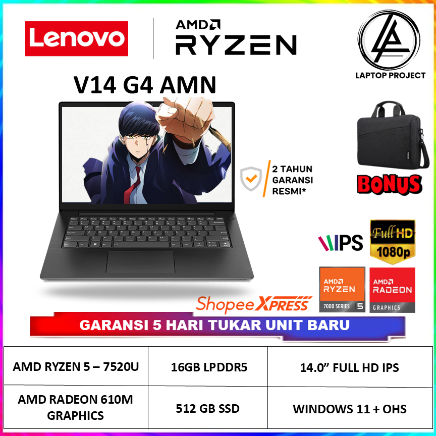 Lenovo V14 G4 AMN Ryzen 5 7520U 16GB SSD 512GB 14 inch FHD IPS W11 OHS