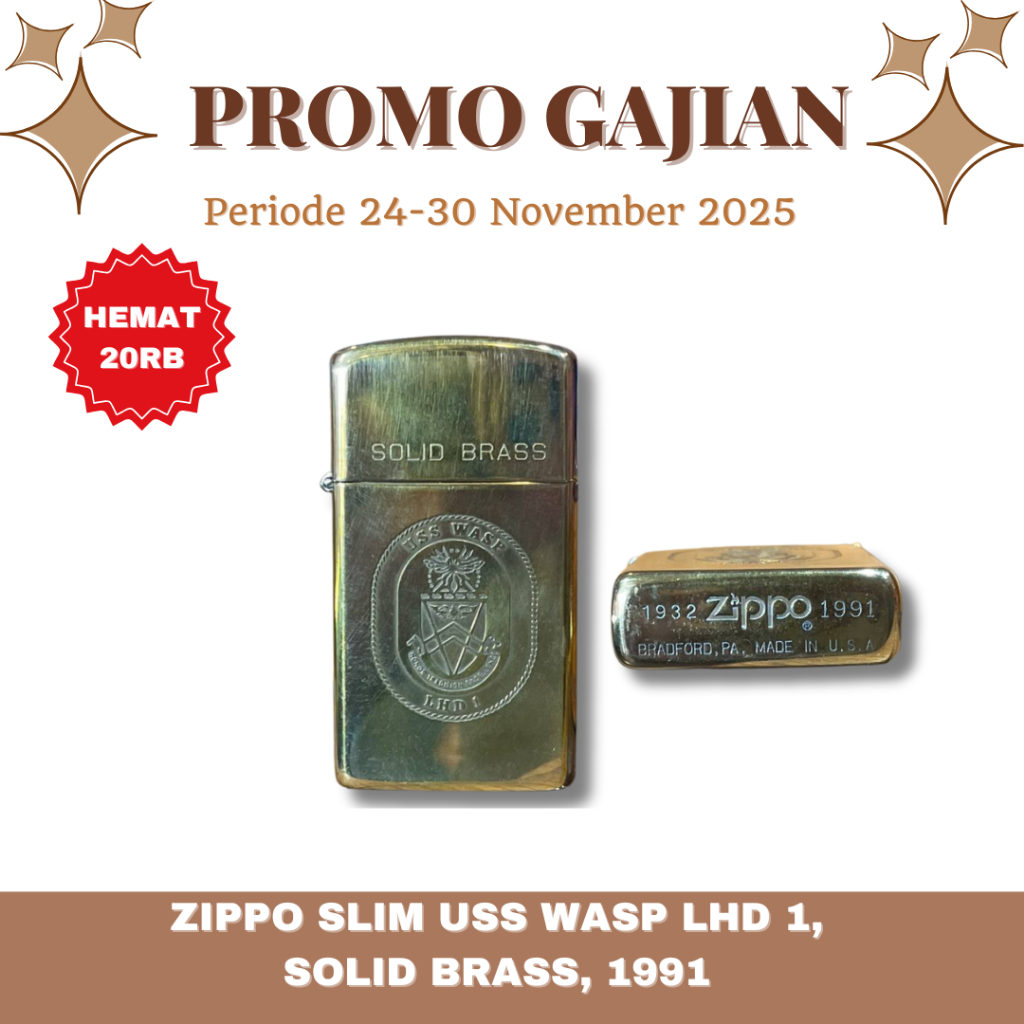 Zippo Slim USS Wasp LHD 1, Solid Brass, 1991