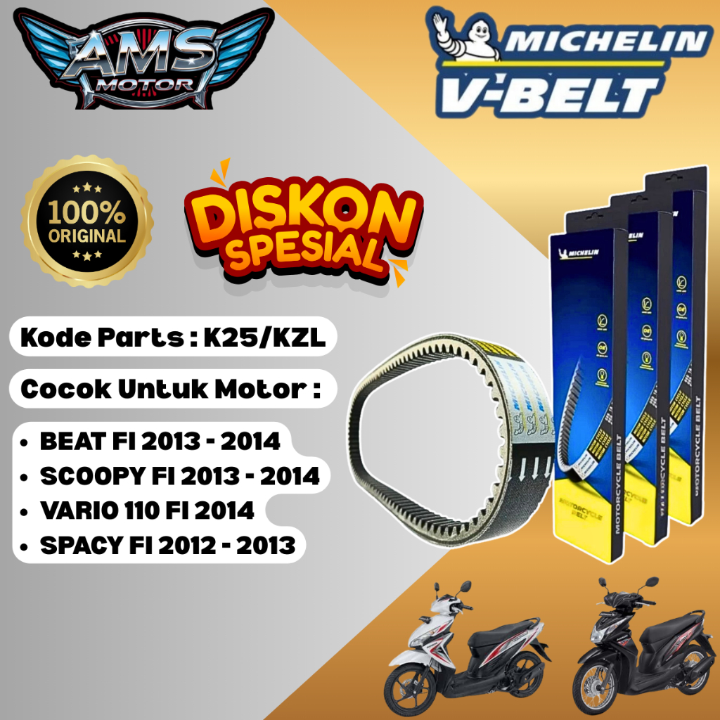 VAN BELT / V-BELT KZL MICHELIN VANBELT ONLY MOTOR HONDA BEAT FI STARTER KASAR ( Beat Fi 2013 - 2014 