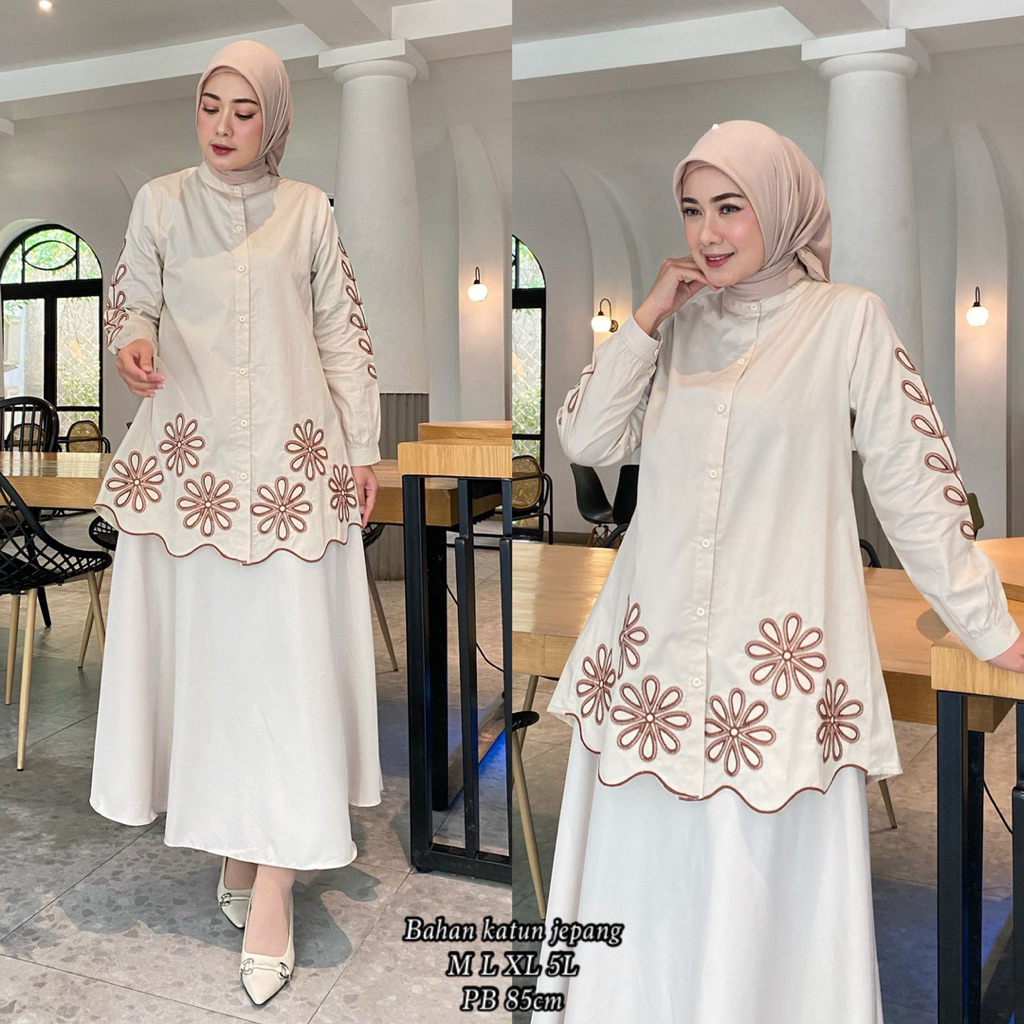Tunik Bordir Wanita Motif Bunga Terbaru Tunik Katun Jepang Premium