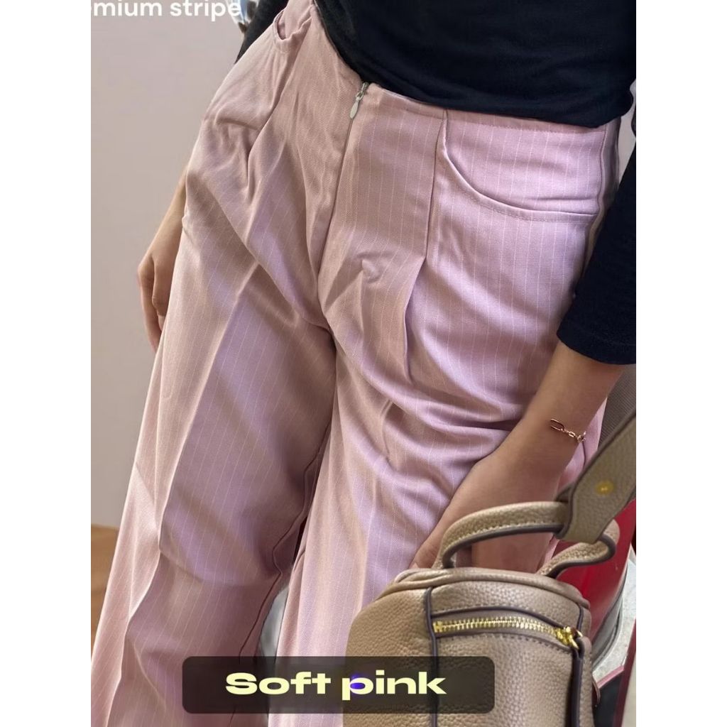 City Pants Celana Kulot Wanita Wide Leg Highwaist Celana Stripe Celana Kerja Harian Tidur Material P