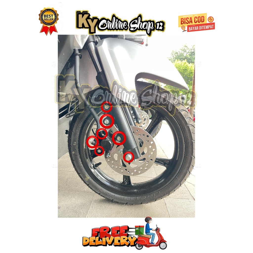 BAUT BREKET + REM + BANJO + NEPEL + TOJOSAN + AS KALIPER DEPAN ( 7 BAUT ) MIO SERIES 115 / 125 M3 J 