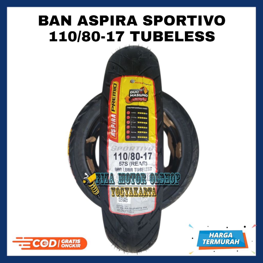 (ORIGINAL) BAN TUBELESS 110/80-17 ASPIRA SPORTIVO BAN VIXION CB150R NINJA BAN 110 80 17