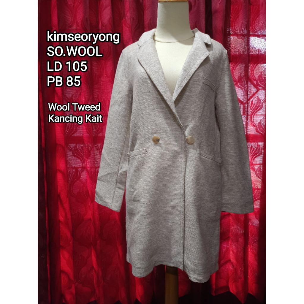SO.WOOL x kimseoryong Premium Tweed Wool Winter Coat Cream (Minus baca Deskripsi)