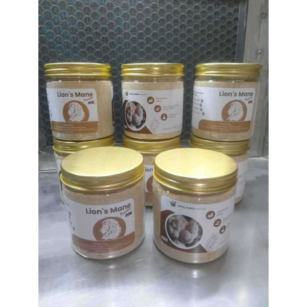 lion's mane powder, serbuk jamur lion's mane, suplemen otak, teh lion's mane, jamur surai singa, min
