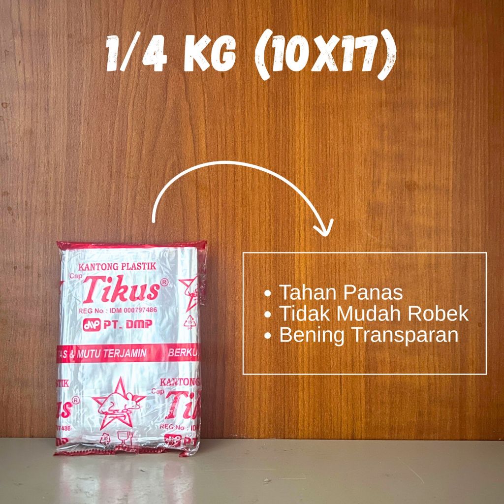 Kantong Plastik Cap Tikus 1/4 Kg 10x17 Isi 50 Pcs Bening Tebal Tahan Panas