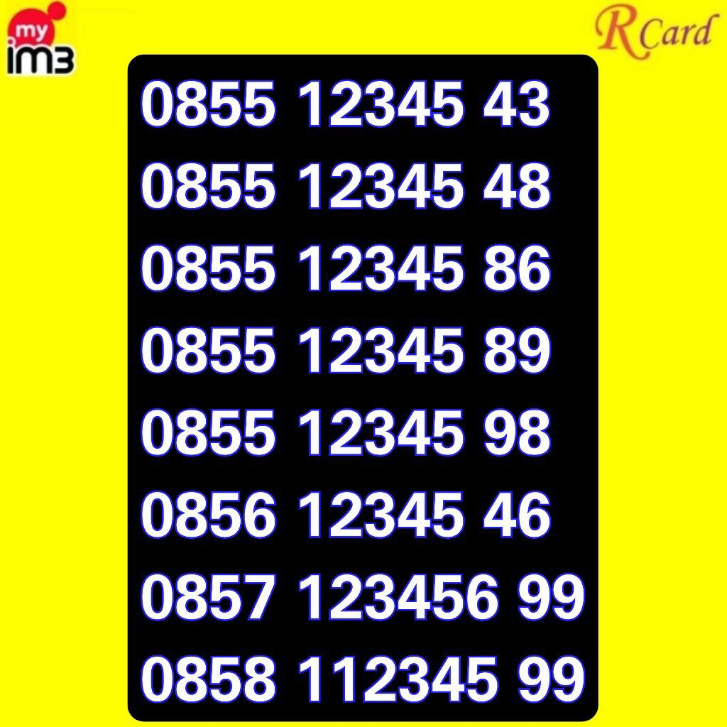 Perdana Nomor Cantik Indosat im3 11 12 Digit Urut Naik 12345 86 89 98 43 48 46 86 123456 99