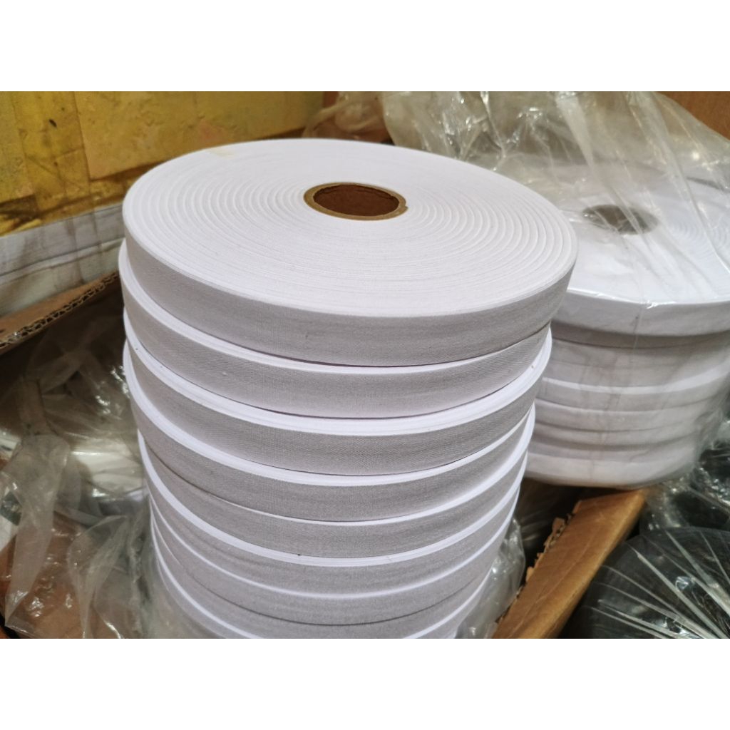 Label Katun Putih Polos Black Broken White Natural Piterban 1cm 2cm 100 yard