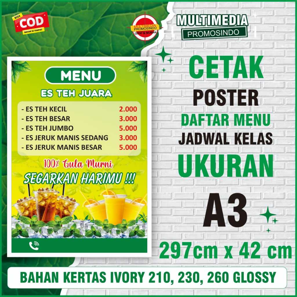Cetak Poster / Poster Konter / Poster A3 / Cetak Foto / Cetak Kertas