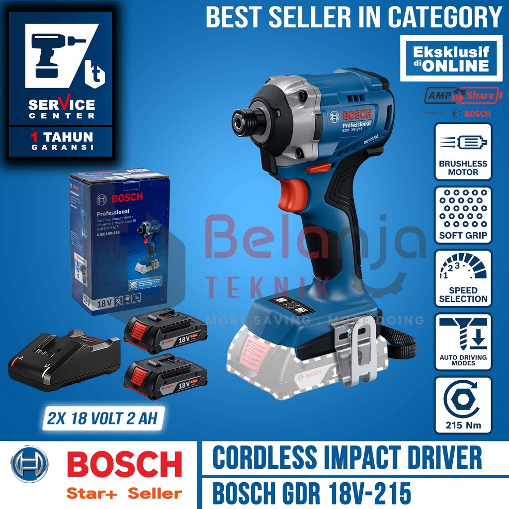 Mesin Bor Pembuka Obeng Baterai Bosch GDR 18V-215 Impact Driver Cordless Brushless 18 Volt GDR 18V 2