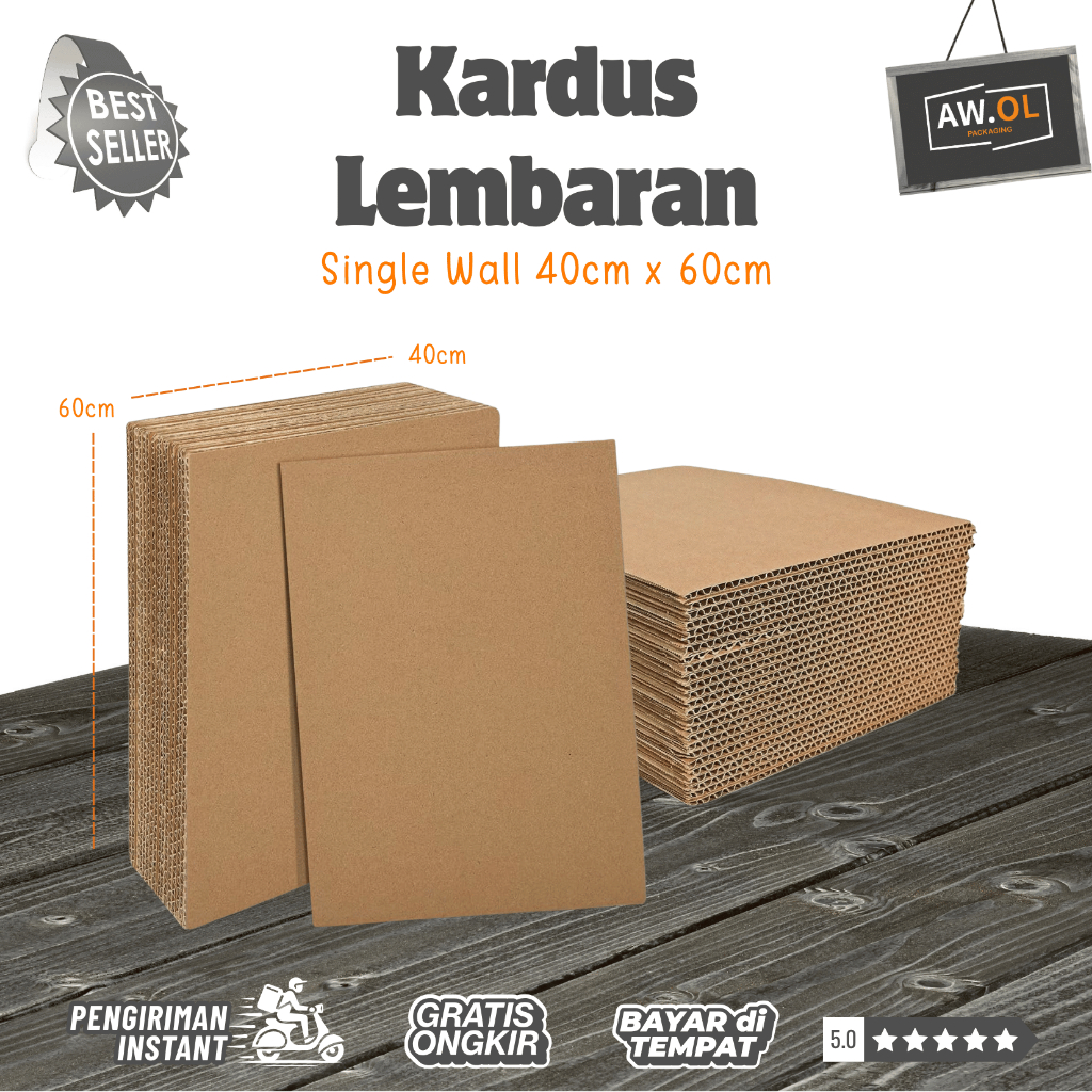 Kardus 60cm x 40cm / Box Lembaran / Kardus Lembaran singel wall 60cm x 40cm