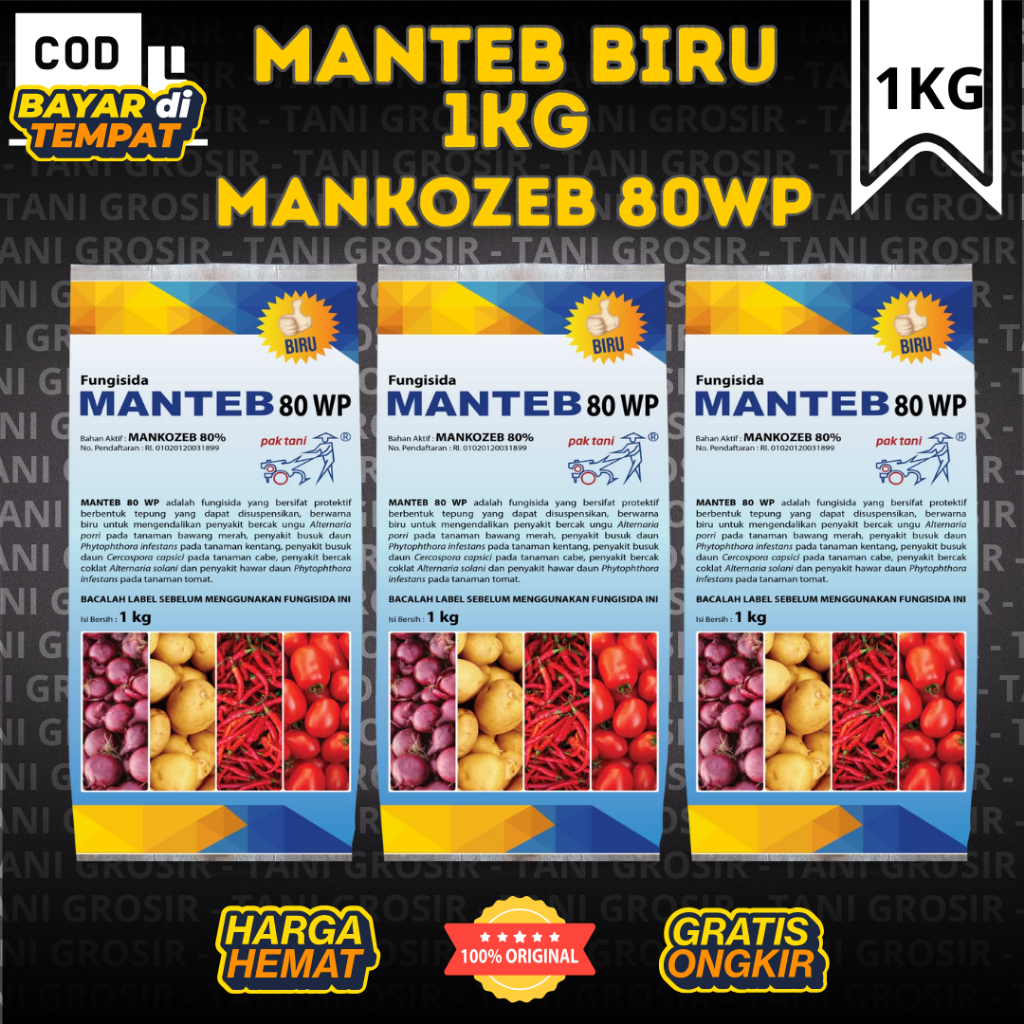 Manteb Biru 80WP 1kg Mankozeb Biru Pak Tani Tambahan Nutrisi Tanaman dan Fungisida Kemasan Pabrik Or