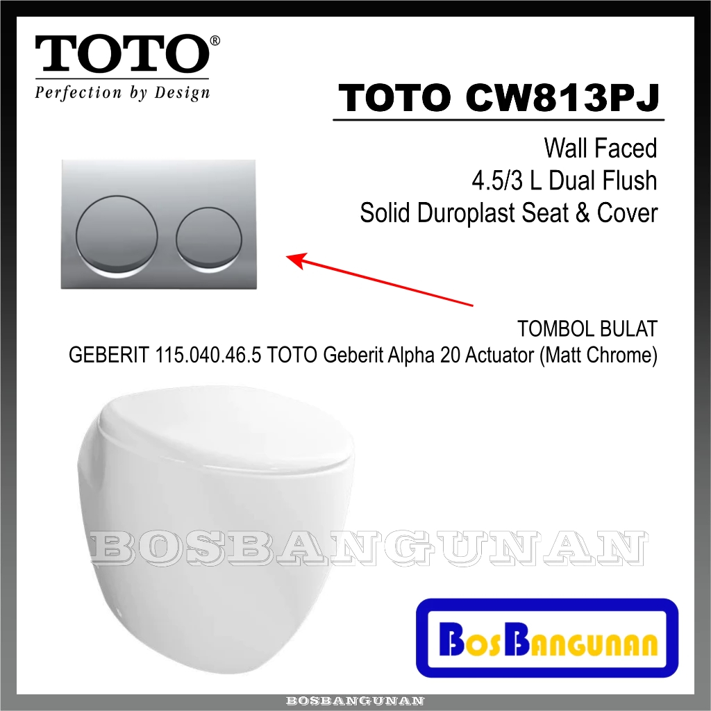 Kloset Duduk TOTO CW813PJ / Wall Faced Closet Dual Flush ECO 4.5 L / Kloset TOTO CW 813 PJ