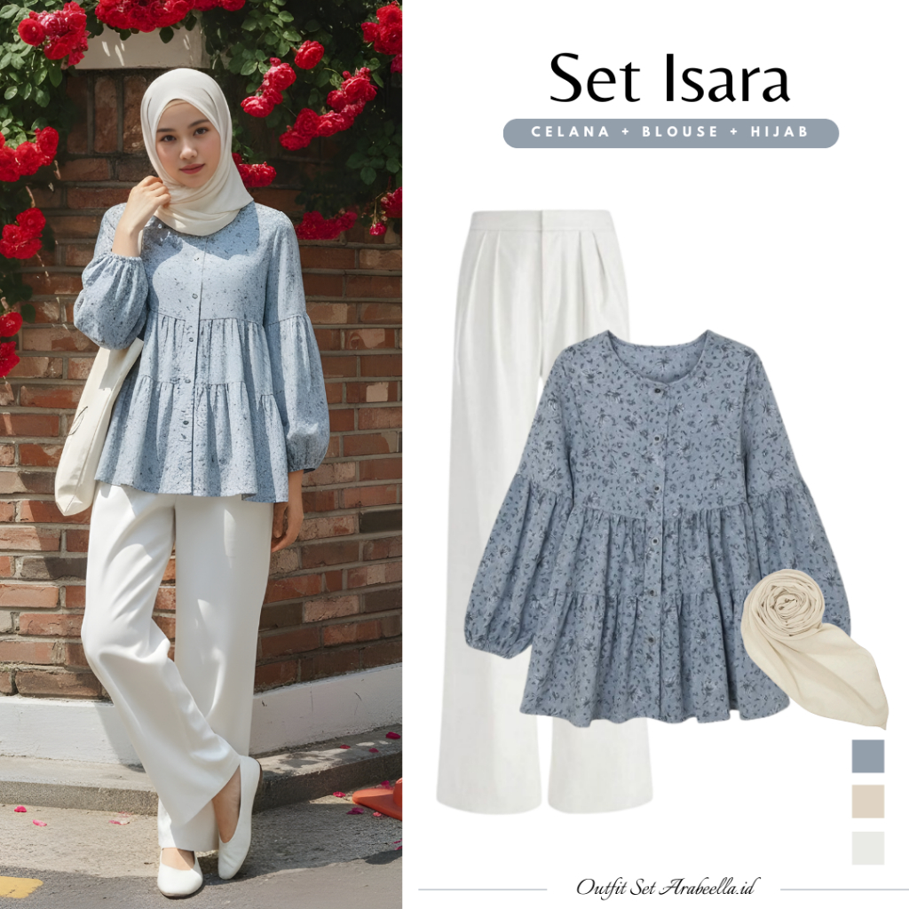 Setelan Wanita Isara ( Celana Kulot + Aida Blouse + Hijab ) Outfit Kekinian Hangout | Ootd Lebaran .